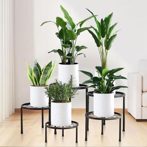 Lot de 5 supports de plantes en métal robuste pour plusieurs plantes, étagère ronde en métal antirouille pour intérieur et extérieur (1/5)