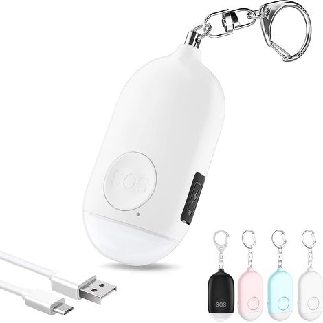 Alarme personnelle anti-attaque 130 dB avec porte-clés, alarme rechargeable avec lampe de poche LED pour femmes, enfants et personnes âgées (blanc) (1/5)