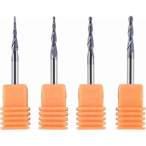 Set di 4 frese coniche in metallo duro CNC con punta R0.25 1.0 - Per incisione -Crezuo