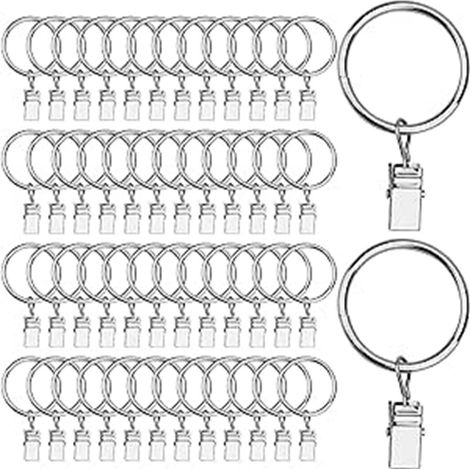 25 Stahlringe, 25 Stahlclips, geräuschloser Edelstahlclip, Set mit einfach zu wechselnden Raffgardinenringen (1/5)