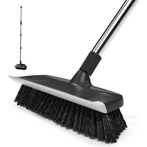Brosse à récurer Multifonction avec Long Manche, 25,4 cm de Large, Poils rigides, Brosse de Nettoyage de Sol, Brosse à récurer de Douche Robuste 2 en 1 pour terrasse, Patio, Piscine, Cuisine, (1/5)