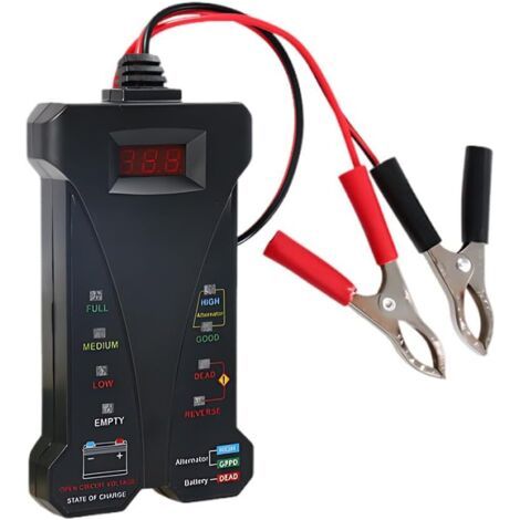 Testeur de batterie de voiture, testeur de batterie numérique 12 V, avec écran LCD et indicateur LED, moniteur de batterie pour voitures, SUV et camions. (1/4)