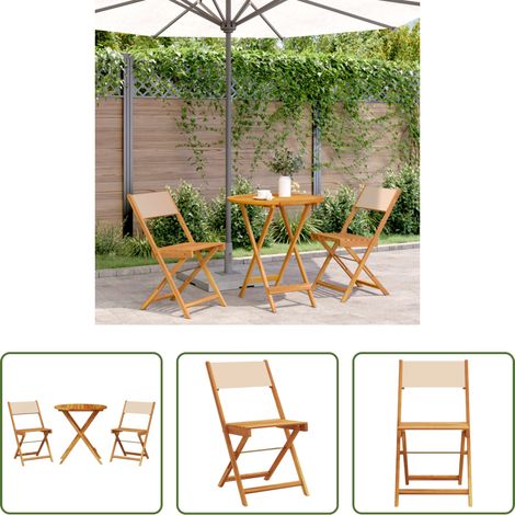 Table de jardin - Ensemble de bistro 3 pcs beige tissu et bois massif (1/5)