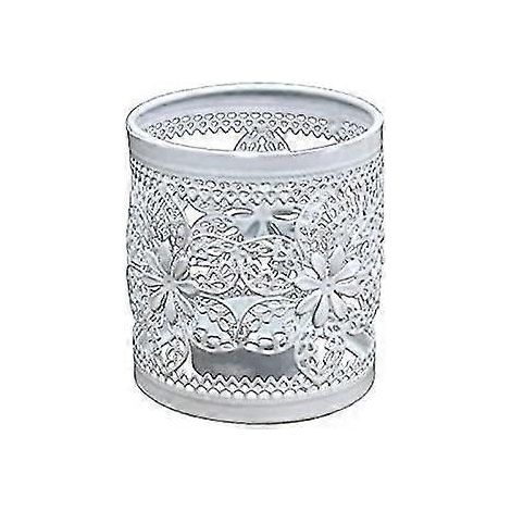 Dekorativer Kerzenhalter aus Metall mit hohler Blume – Weiß (1/5)