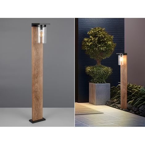 Wegeleuchte ARDILA Laterne in Schwarz & Holzoptik mit Glasschirm, Höhe 100cm