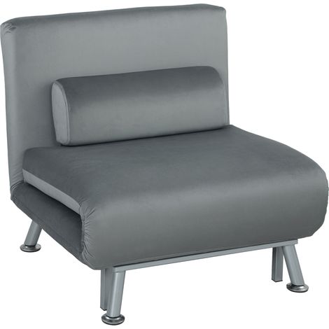 Klappstuhl mit Bettfunktion, faltbarer Relaxsessel in Samtoptik, verstellbare Rückenlehne, 75 x 70 x 75 cm, grau