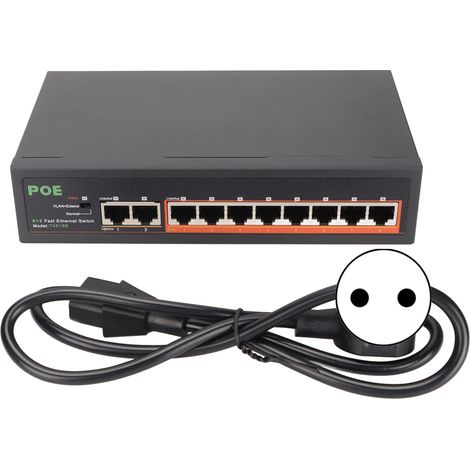 Switch PoE 8 ports 10/100 Mbps 90 W RJ45 avec indicateur LED adaptatif, boîtier en alliage d'aluminium et prise UE (1/5)