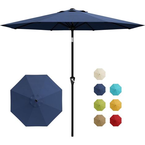 Parasol de Jardin Inclinable 2,7 m Bleu Marine avec Manivelle, Toile Anti-UV Déperlante et 8 Baleines en Acier (1/5)