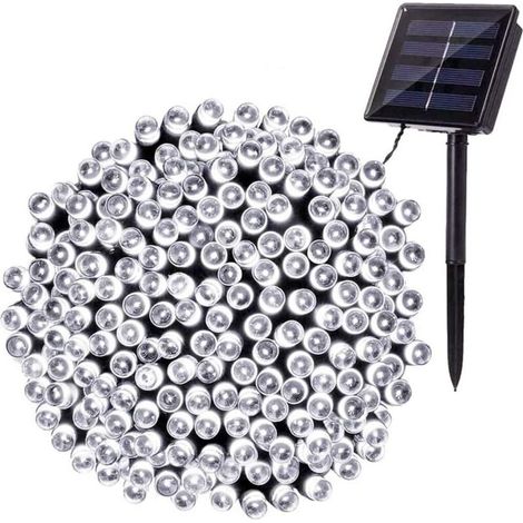 Solar-Lichterkette für den Außenbereich, 22 m, 200 LEDs, wasserdicht, mit 8 Dekorationsmodi für Garten, Terrasse, Bäume, Zaun, Haus, Party, Hochzeit (Kaltweiß) [Energieklasse A+++]