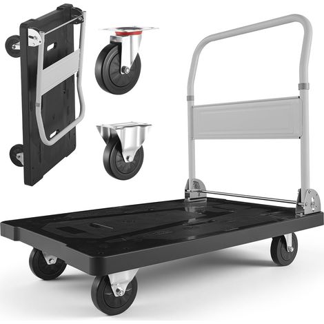 Chariot pliable de transport, capacité 299,37 kg, plateforme pliante avec roues pivotantes, poignée escamotable, stockage compact, 895 x 595 x 850 mm. (1/5)
