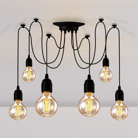 Lampadario a Sospensione, Spider Lampadario a Soffitto, Illuminazione Pendente per Cucina Isaland Camera da Letto Nero - 6 Luci, 150cm