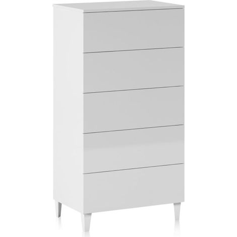 Cómoda cajonera 5 cajones color blanco brillo sinfonier dormitorio habitación 117x61x40 cm