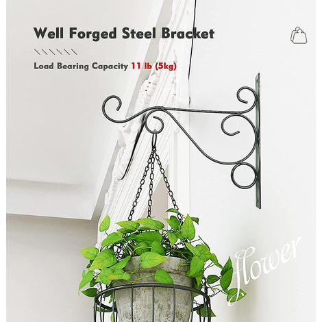 Support mural robuste pour plantes suspendues, lot de 2 crochets en métal, fixation murale extérieure, porte-lanterne et jardinière, usage jardin résistant. (1/5)