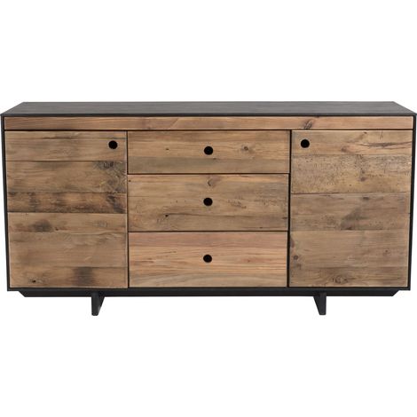 DANDY - Buffet 2 portes 3 tiroirs bois Pin recyclé naturel et noir (1/5)