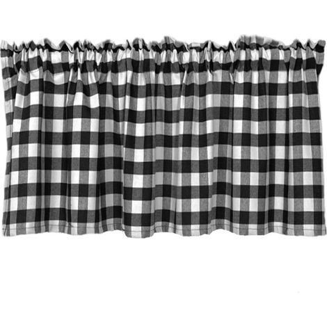 Tissu pour rideaux de cuisine en polyester teint fil à fil, motif treillis moderne, rideau porte et café, style épuré avec emplacement pour tringle. (1/5)