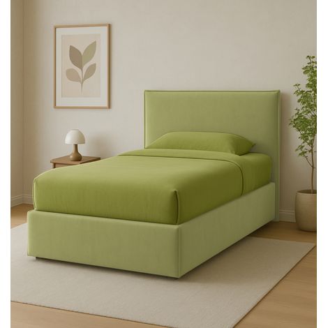 letto una piazza e mezza con contenitore "zoom" in tessuto verde 120x190 cm (1/4)