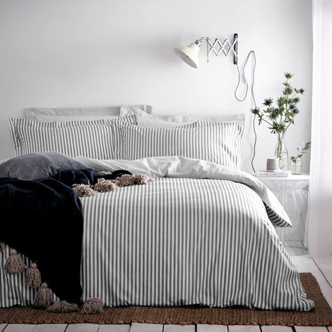 Ensemble de Housse de Couette Rayé Gris Super King (1/4)