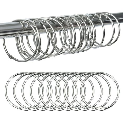 Lot de 24 anneaux de rideau de douche ronds en acier inoxydable pour salle de bain (argenté) A (1/5)
