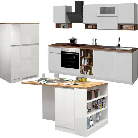 Dmora - Cuisine complète Baptiste, Ensemble de cuisine modulable, Cuisine modulable à éléments multiples, 100% Made in Italy, Blanc brillant et chêne, avec emballage renforcé (1/5)