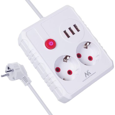 MACLEAN MCE387/8 MULTIPRISE  2 PRISES 3XUSB 2500W  CORDON COMPACT AVEC PRISES COUDÉES À 45°  INTERRUPTEUR LUMINEUX POUR MONTA