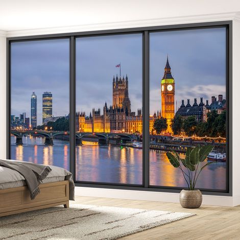 Papier peint panoramique Trompe l'oeil baie vitrée - Londres - 260 cm x 156 cm (1/5)
