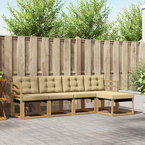 vidaXL Set di divani da esterno 5 pz Bianco e Beige