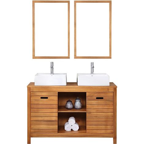 Mobile bagno con lavabo doppio e specchio 130 cm in Legno di acacia - PULUKAN