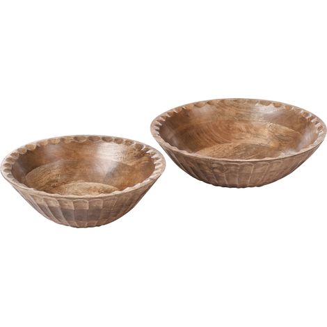 Conjunto de 2 cuencos decorativos de madera de mango hechos a mano marrón Sohag