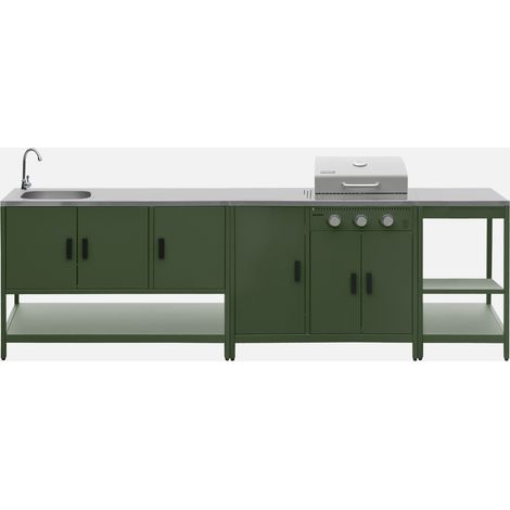 Cocina exterior 2  módulos de acero inoxidable con barbacoa gas de 3 quemadores