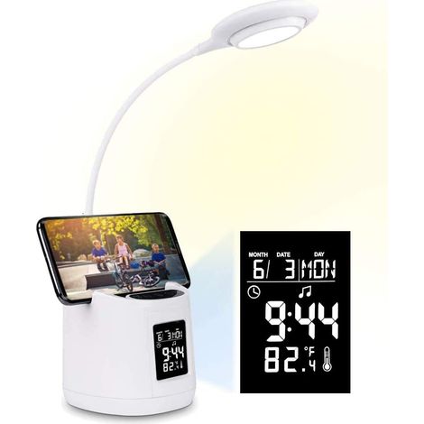 Lampe de bureau enfant ,Lampe de Bureau LED avec Horloge Réveil Température piles rechargeables Calendrier Porte Stylo pour Apprendre & Lire (1/5)