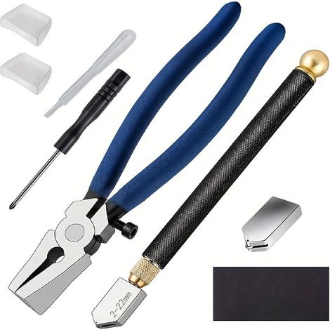 EASYCOMFORT Coupe-verre professionnel avec tête remplaçable, kit vitrail avec pinces robustes et outil style crayon pour mosaïque et carrelage (1/5)