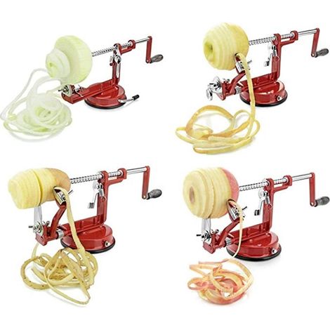 Éplucheur de pommes de terre manuel multifonction en acier inoxydable, vide-fruits et légumes, accessoire de cuisine rouge (1/5)
