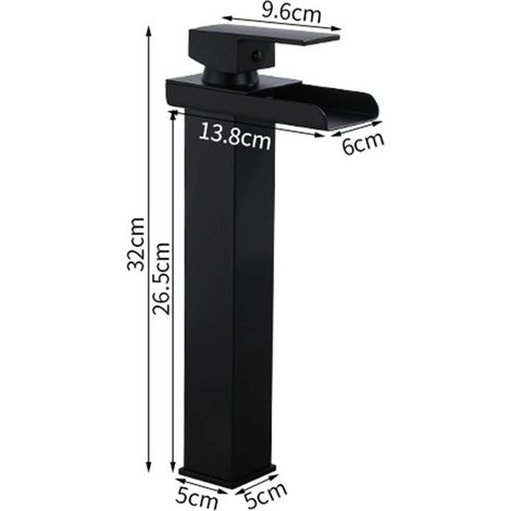 Faucet mixer faucet of washbasin cascade black, faucet of washbasin in stainless steel with spout cascade, faucet mixer faucet of washbasin single-hole to handle unique, B, high (1/4)