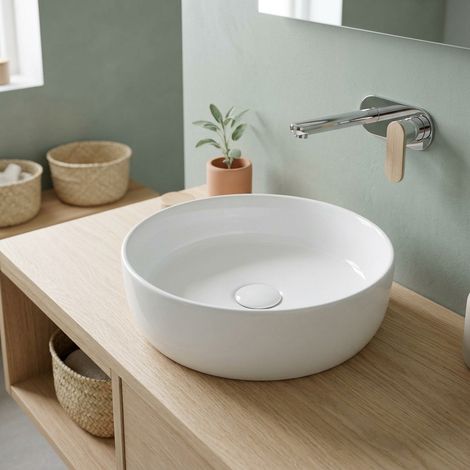 Vasque à poser ronde en céramique diamètre 39 cm - blanc brillant - sans trop-plein - SAT Infinitio (1/5)