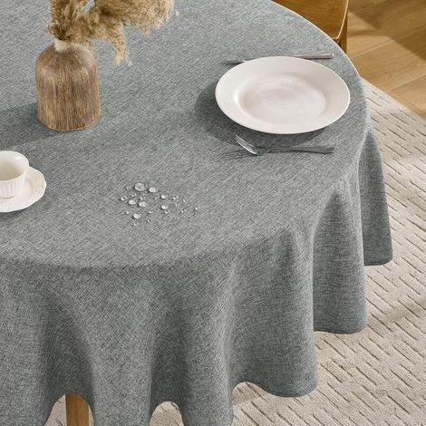 Nappe Anti Taches Ronde 160 cm de Diamètre Gris Nappes en Aspect Lin,déperlante,Lavable Tissu eleglant Decoration de Grande Table pour Printemps,Anniversaires,Mariage,Buffet,Extérieurs,Jardin (1/5)