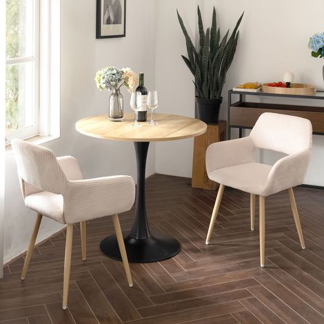 Lot de 2 fauteuils repas 56x56x78 cm en velours côtelé beige - LIVIK