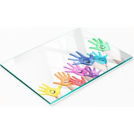 Piatto decorativo multifunzionale in vetro per cucina, con mani dipinte, 80x52 cm (1/5)