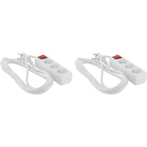 Lot de 2 Bloc multiprise 3x16A, Interrupteur, Câble 3m, Usage intérieur