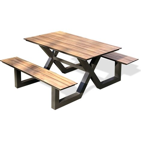 VANCOUVER - Gartentisch 6 Personen, Aluminium mit HPL Platte, Holzeffekt - PARIS GARDEN (1/5)