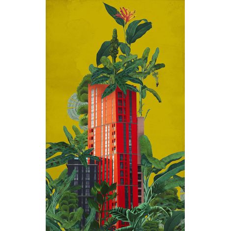 papier peint panoramique bâtiments jaune ocre, vert et rouge - Komar (1/3)