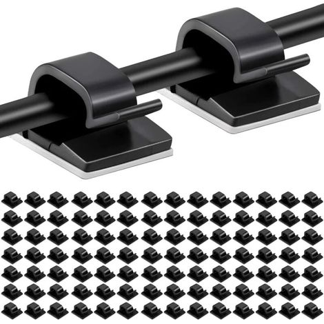 100 x Attaches-câbles autocollantes, support de gestion des câbles, organisateur de câbles électriques, clips de fixation en plastique pour câbles noirs (1/5)