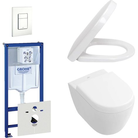 Villeroy & Boch Subway Compact Pack WC - chasse directe - réservoir encastré - à fond creux WC suspendu - plaque de déclenchement