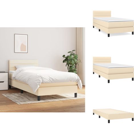 Sommier à lattes de lit avec matelas Crème 90x200 cm Tissu - Lit Plateforme - Lit Double - Matelas À Ressorts Ensachés - Literie - Chambre À Coucher (1/5)