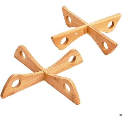 Tapis isolant thermique en bois en forme de croix (lot de 2) [Version peinte] Emballé individuellement (sachet OPP) (1/5)