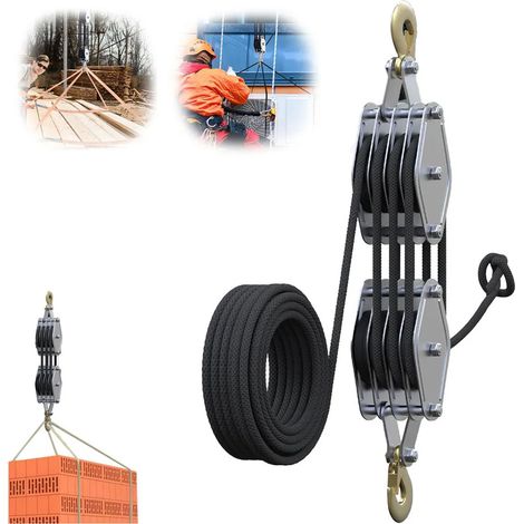 Xiiw – Palan à corde manuel 2T – Charge 2000 kg – Câble de 20 m en polyéthylène – Crochet de sécurité forgé – Système de poulies robuste