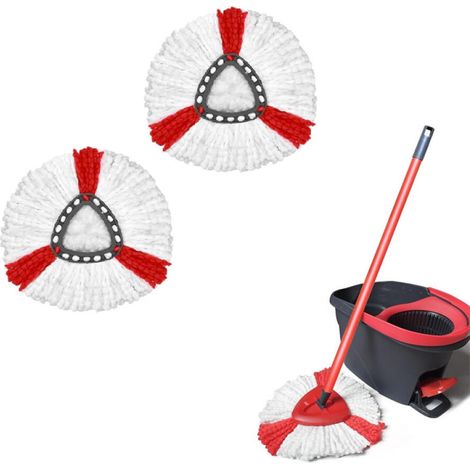 Compatible avec le système de torsion simple Easywring, pack de remplacement de tête de balai O-Ceda (pack de 2, rouge et blanc)