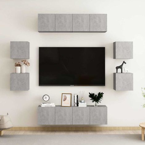 vidaXL Set de muebles de salón 8 pzas madera ingeniería gris hormigón (1/5)
