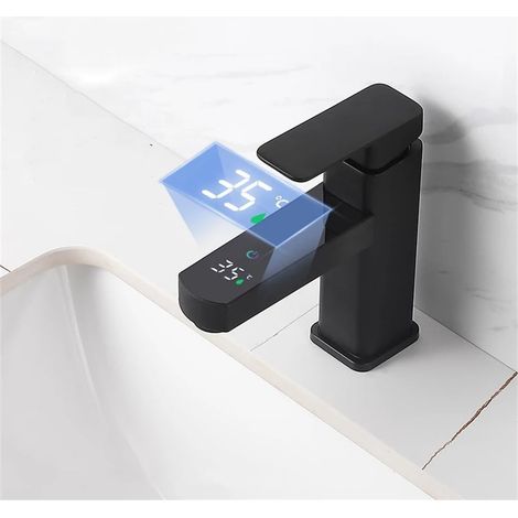 Black LED basin tap, temperature control, hot/cold mixer tap, G3/8, modern design (1/5)
