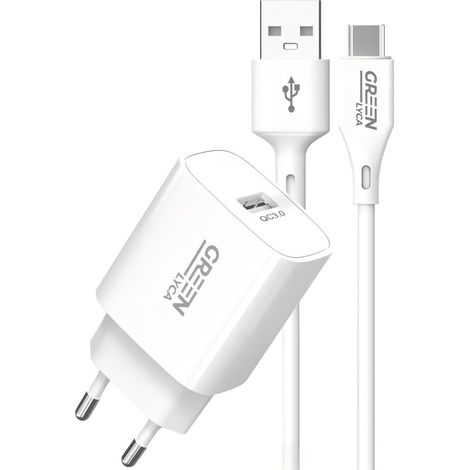 Chargeur rapide QC3.0 18 W - 3,0 A max - Kit complet avec câble USB-A vers USB-C (1/2)