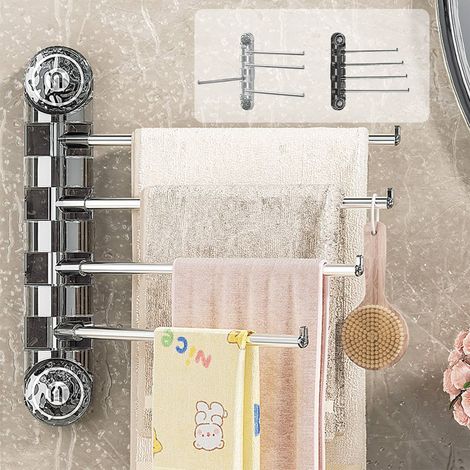Porte-Serviette à Ventouse - Barre de Salle de Bain avec 4 Bras Pivotants 180° - Pour Douche et Salle de Bains - Sans Perçage - Gris - 1 Pièce (1/5)